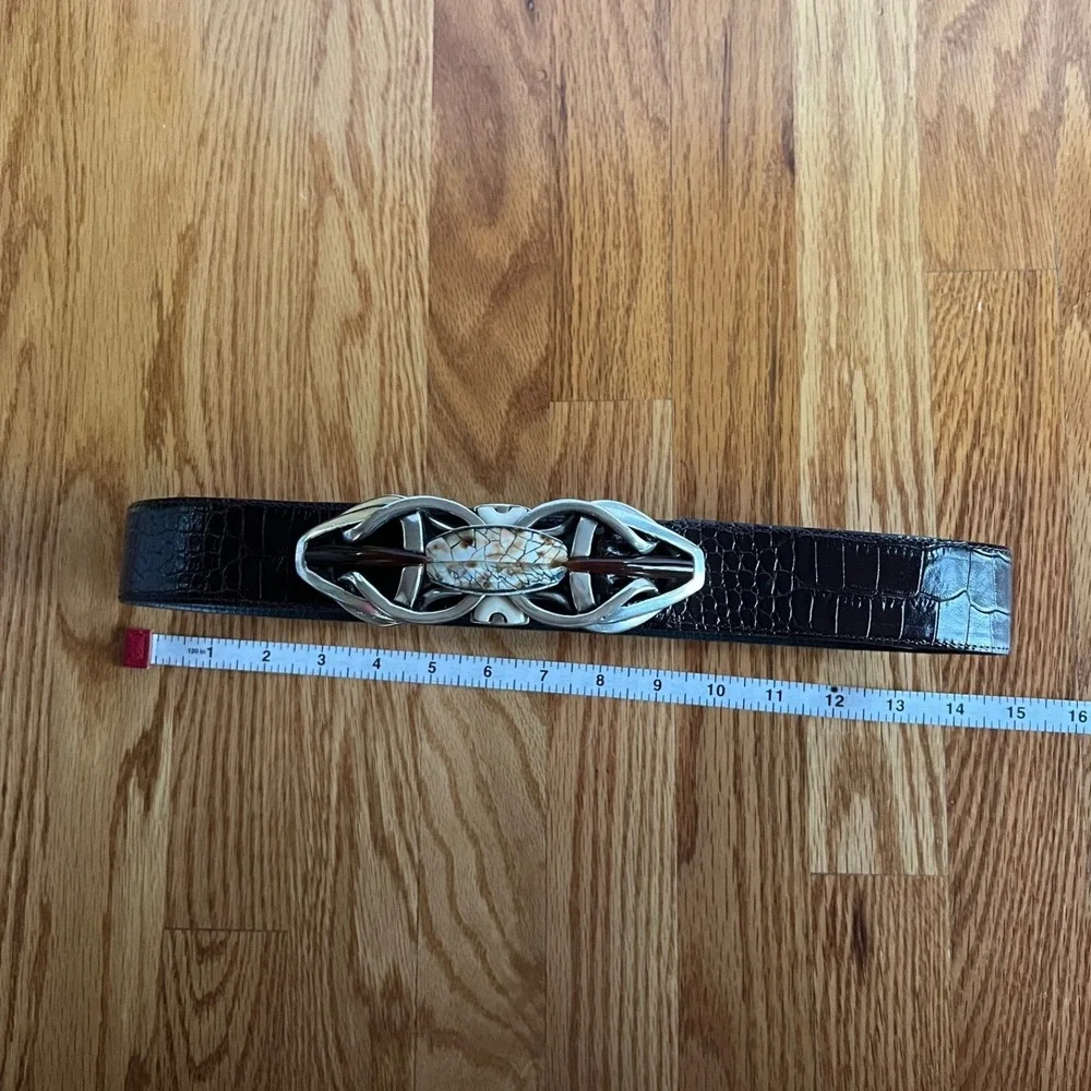 Connie Bates Farenheit Brown Leather Belt Semi Precious Stones 28